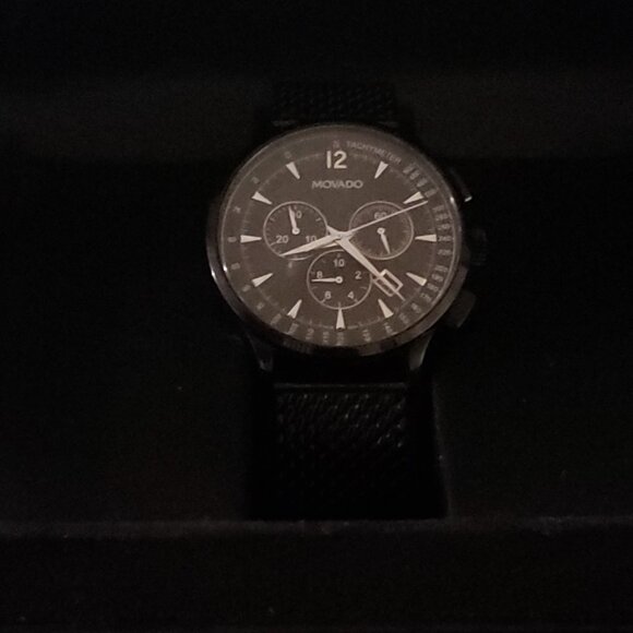 Movado Circa Chronograph with Tachymeter Black Stainless Steel Mesh Band - Picture 2 of 5